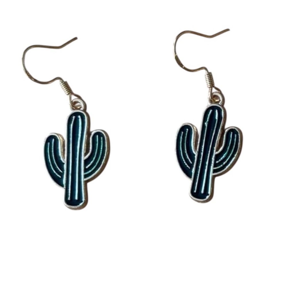Dark Green Cactus Dangle Earrings
